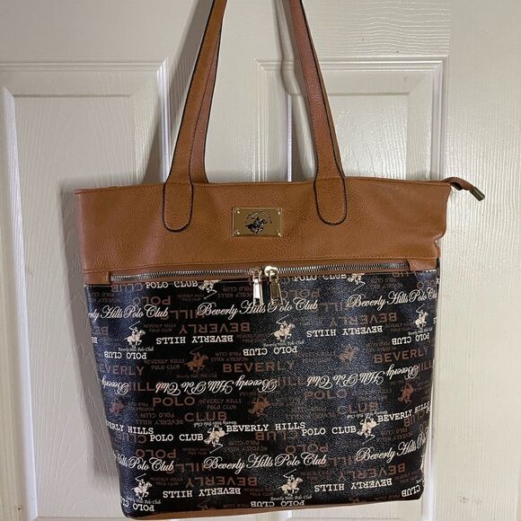 Beverly Hills polo club two tones Brown  faux leather tote/shoulder bag - Picture 1 of 11